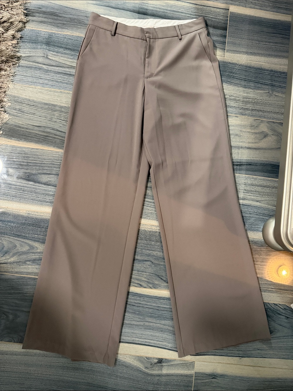 Olivaceous Wide-Leg Taupe Trousers